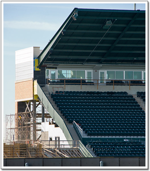 [The edge of the grandstand on the 1b side]