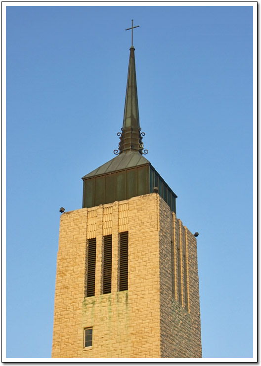 [Photo of church tower taken on June 15, 2006]