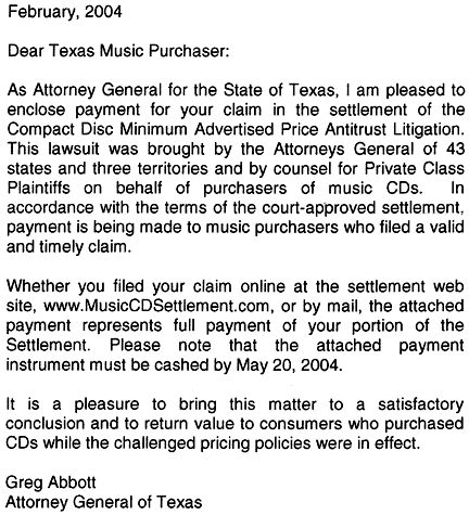 Settlement letter